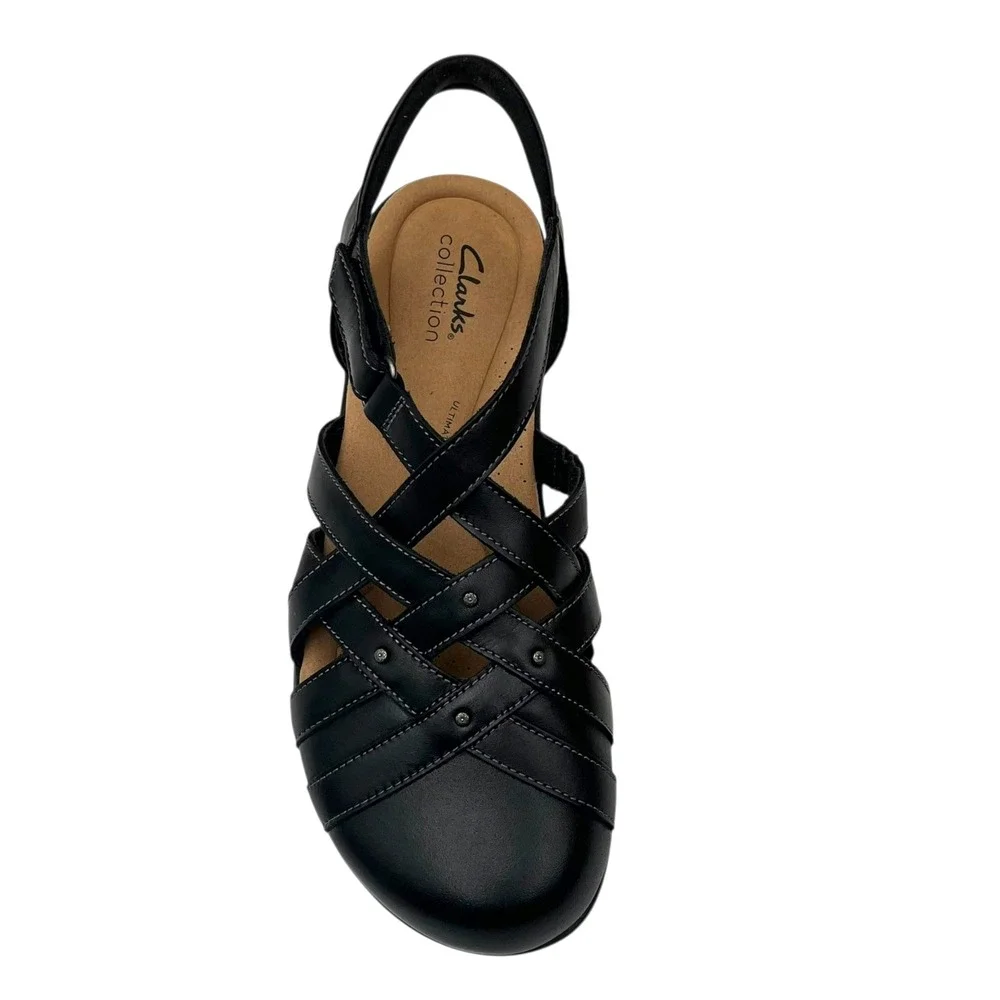 Clarks Elizabelle Sea Womens Leather Fisherman Sandals Size 8.5 Black Adjustable